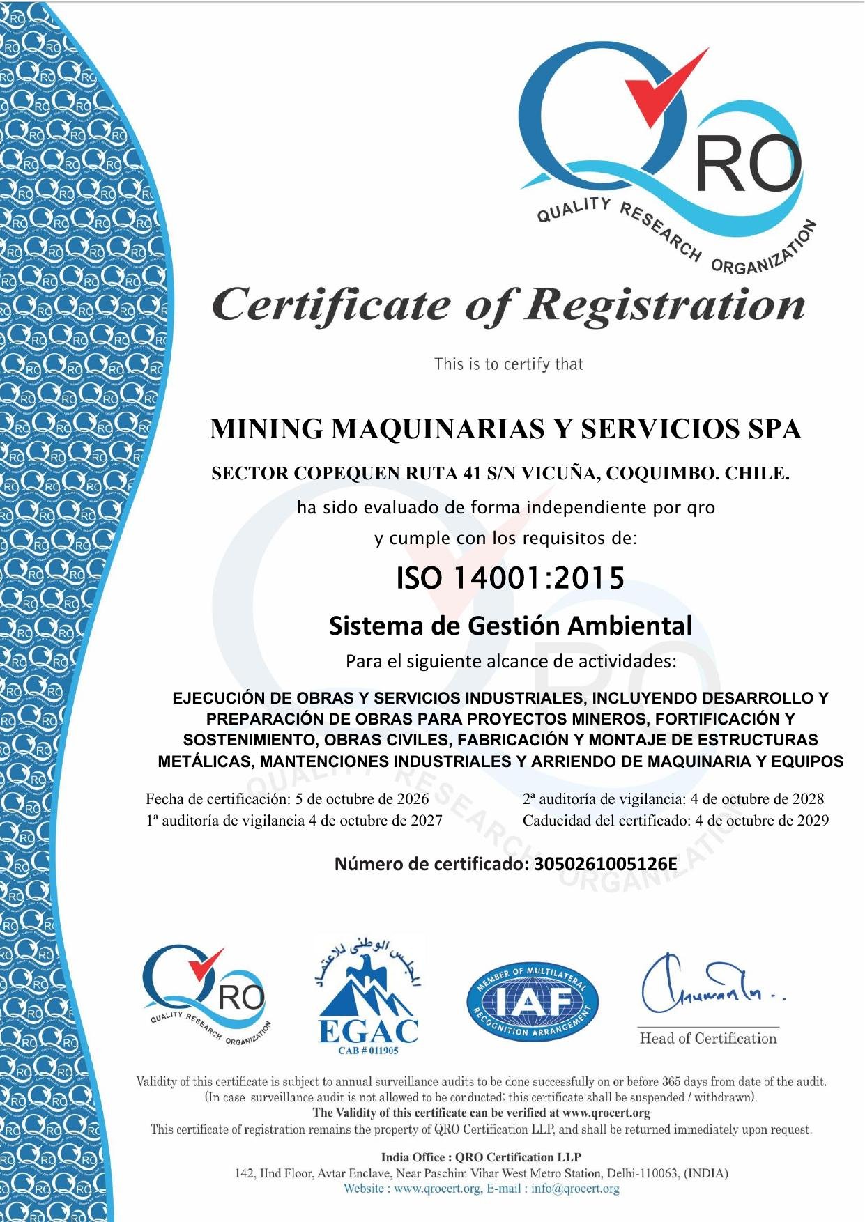 Certificado ISO 14001:2015