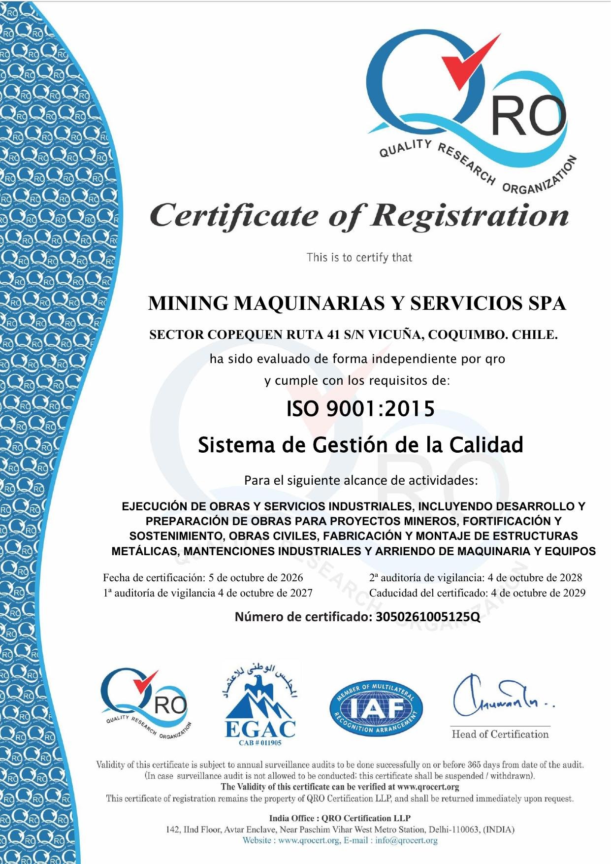 Certificado ISO 9001:2015